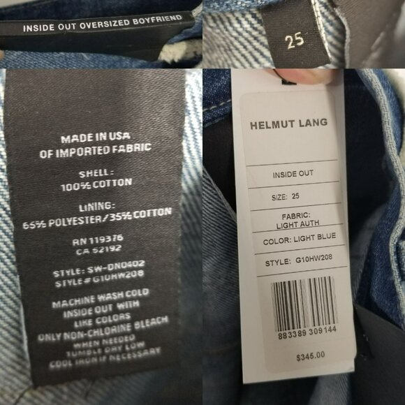 NWT Helmut Lang Inside Out Oversized Boyfriend Jeans Blue Denim White Pockets - Picture 13 of 14